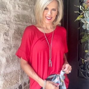 NWT S CAbi Toss On Tee Elegant Red Women's Top